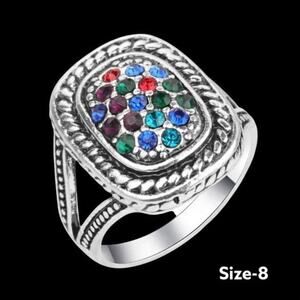 Ring Antique Silver Color Crystal Engagement Ring Size 8